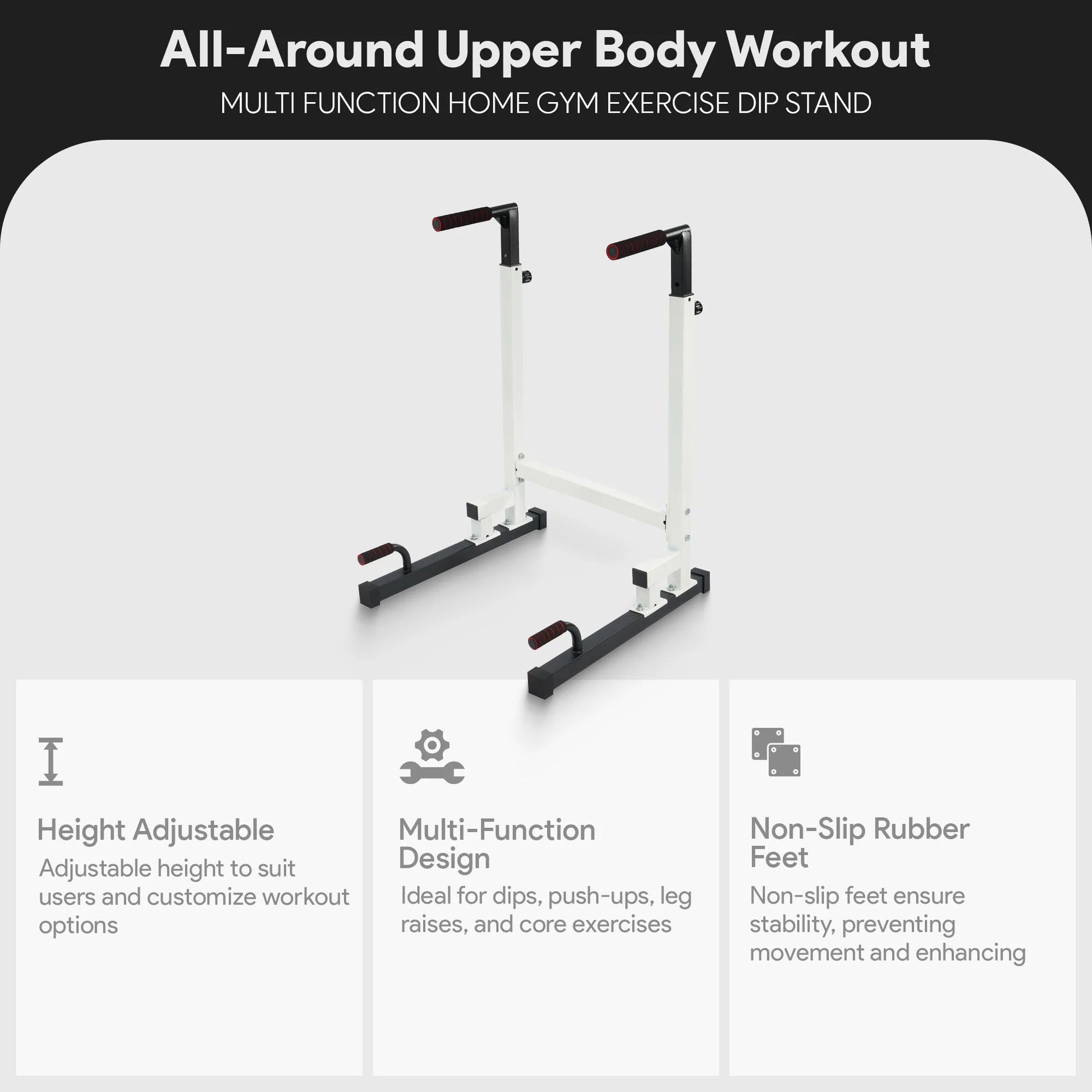 Multi Function Home Gym Exercise Fitness Dip Stand, White