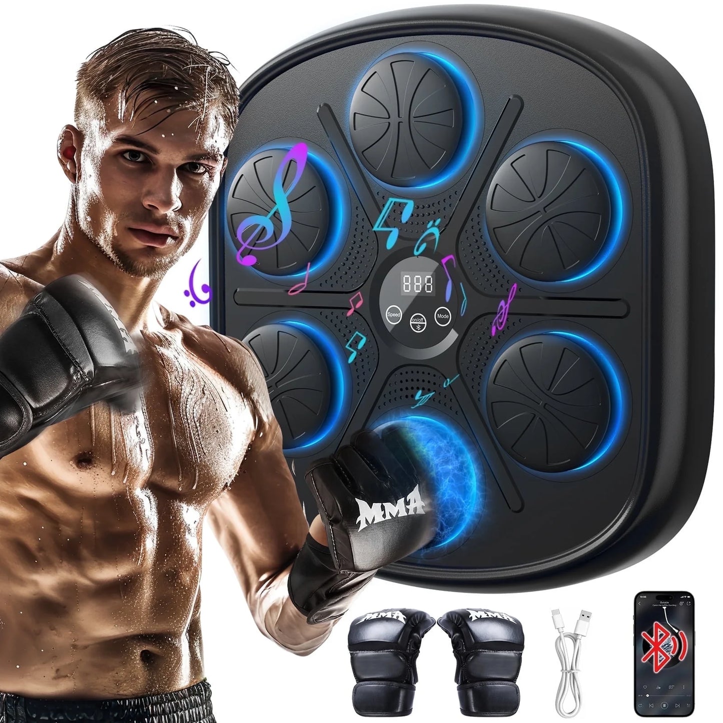 Upgraded Adult Smart Music Boxing Machine, Boxing Music Fitness Machine with Smart Display and Boxing Gloves, Smart Boxing Machine Wall-Mounted Music for Home and Gym (Black)