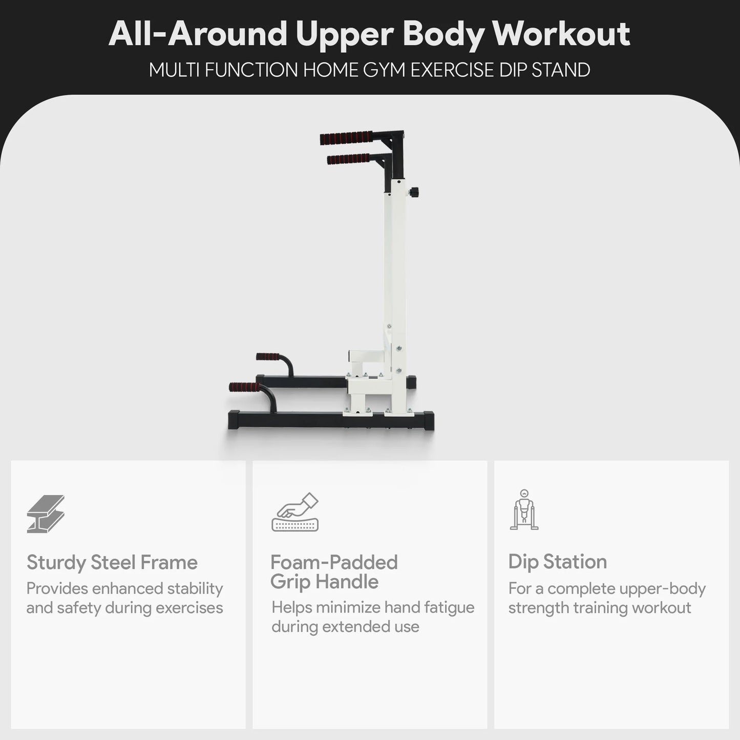 Multi Function Home Gym Exercise Fitness Dip Stand, White