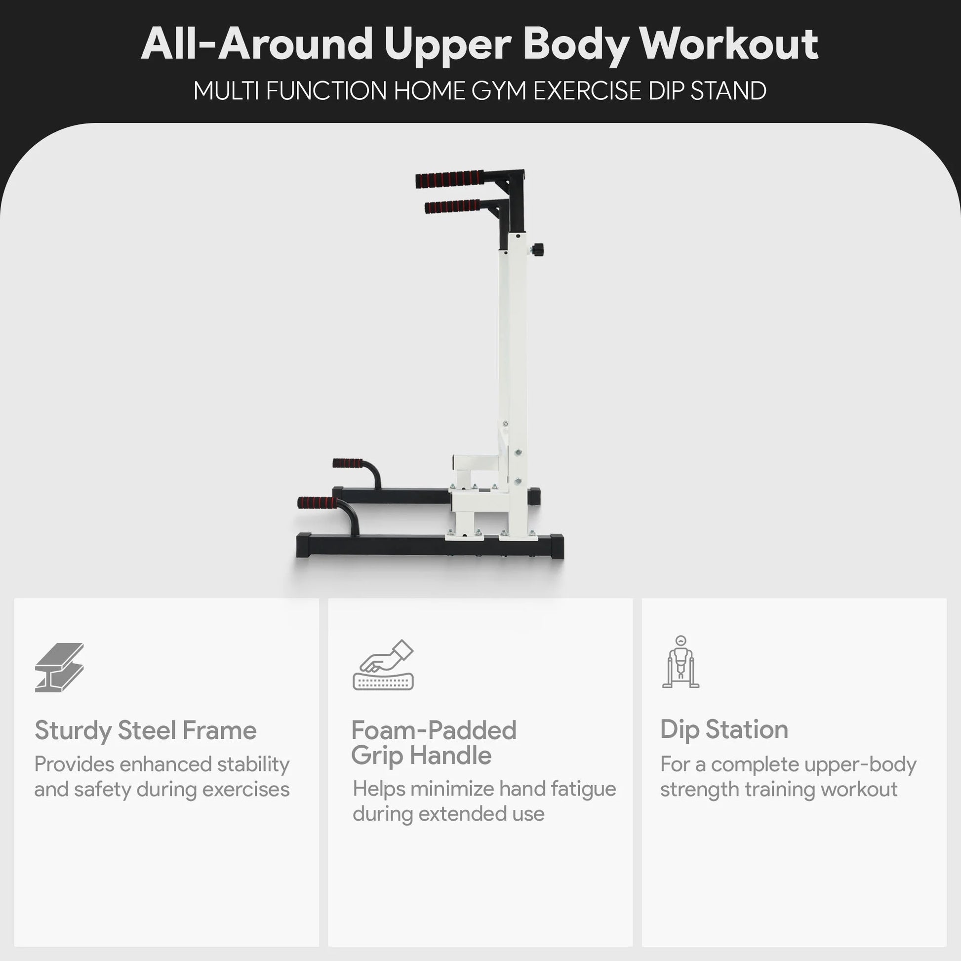 Multi Function Home Gym Exercise Fitness Dip Stand, White